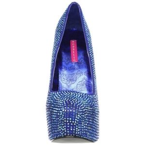 Bordello Blue AB Rhinestone Platform Pumps Heels